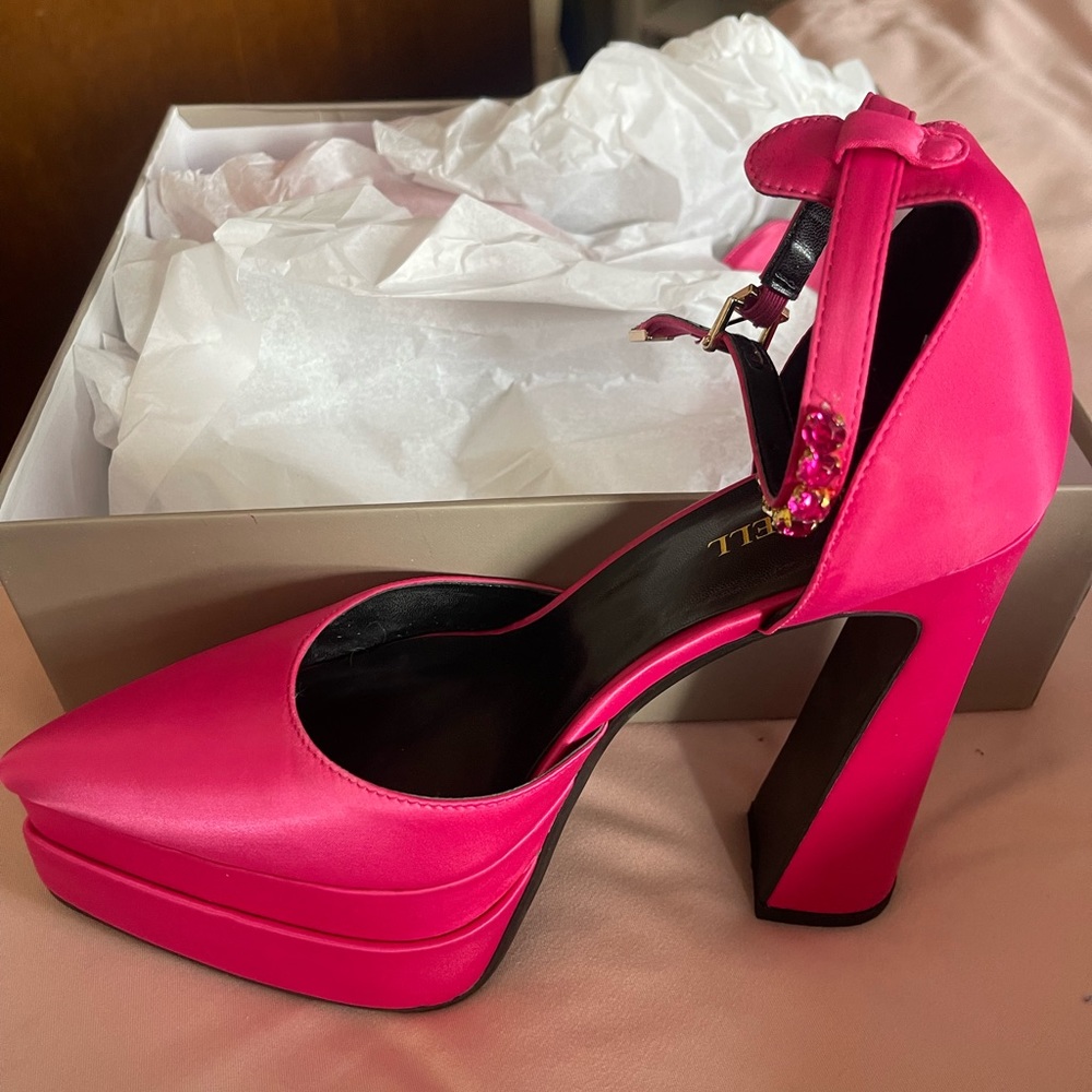 Chunky Rhinestone Platform Heels for Women Pumps Hot Pink - never been worn